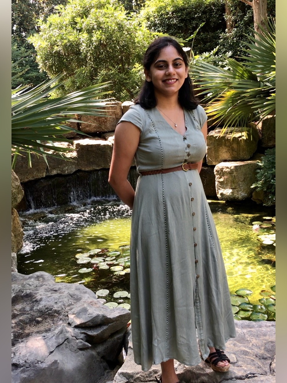 Sage green button through midi dress